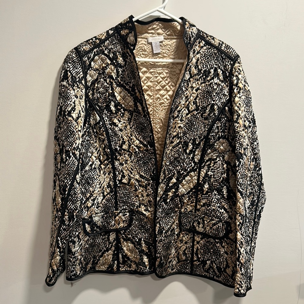 Chicos snakeskin open front blazer